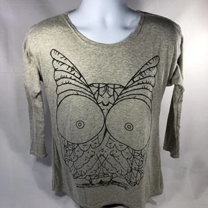 Owel Hoot Long Sleeve Gray Womens Shirt Bird Size Medium-Large
